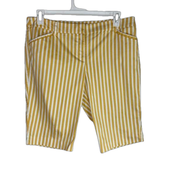 New York & Company Pants - 7th Ave. Design Studio Yellow/White Stripes Stretch Bermuda Shorts Size 14 NWOT